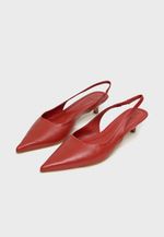 Scarpin Slingback Couro Vermelho Terracota Salto Fino