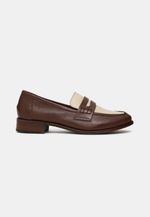 Mocassim Loafer Essential Couro Bicolor Cacau e Off White