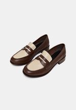 Mocassim Loafer Essential Couro Bicolor Cacau e Off White