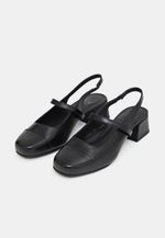 Mule Slingback Salto Bloco Couro Preto