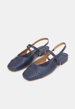 Sapatilha Ballet Tressê Couro Azul Marinho