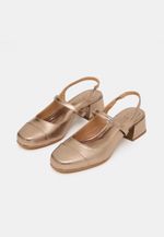 Mule Slingback Salto Bloco Couro Prata Velho