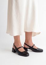 Mule Slingback Salto Bloco Couro Preto