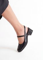 Mule Slingback Salto Bloco Couro Preto