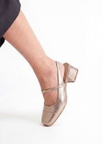 Mule Slingback Salto Bloco Couro Prata Velho