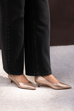Scarpin Kitten Heel Couro Prata Velho
