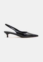 Scarpin Slingback Couro Verniz Preto Salto Fino