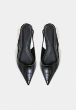 Scarpin Slingback Couro Verniz Preto Salto Fino