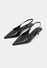 Scarpin Slingback Couro Verniz Preto Salto Fino