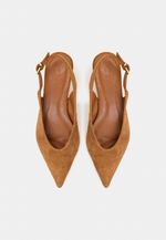 Scarpin Slingback Anabela Couro Camurça Caramelo