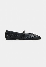 Sapatilha Monet Vazado Floral Couro Preto