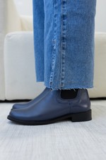 Bota Chelsea Couro Azul Marinho