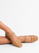 Sapatilha Ballet Tressê Couro Caramelo