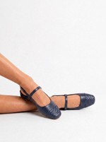 Sapatilha Ballet Tressê Couro Azul Marinho
