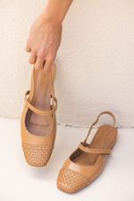 Sapatilha Ballet Tressê Couro Bege