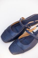 Sapatilha Ballet Tressê Couro Azul Marinho