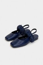Sapatilha Ballet Franzida Couro Azul Marinho