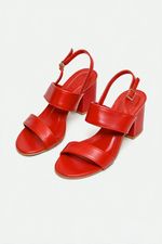Sandália Clara Salto Bloco Couro Vermelho Rubi