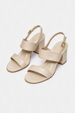 Sandália Clara Salto Bloco Couro Off White
