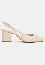 Scarpin Boneca Salto Bloco Couro Off White
