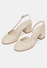 Scarpin Boneca Salto Bloco Couro Off White