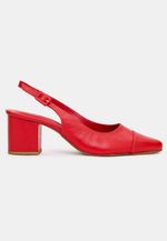 Scarpin Slingback Couro Vermelho Rubi Salto Bloco