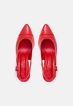 Scarpin Slingback Couro Vermelho Rubi Salto Bloco