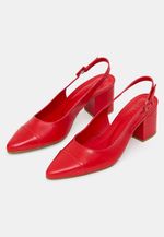 Scarpin Slingback Couro Vermelho Rubi Salto Bloco