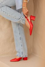 Scarpin Slingback Couro Vermelho Rubi Salto Bloco