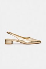 Scarpin Slingback CYAN Ouro Light Salto Médio Bloco