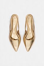 Scarpin Slingback CYAN Ouro Light Salto Médio Bloco