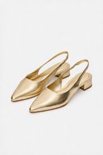 Scarpin Slingback CYAN Ouro Light Salto Médio Bloco