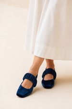 Sapatilha Ballet Franzida Velvet Azul Cobalto