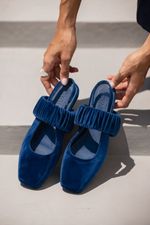 Sapatilha Ballet Franzida Velvet Azul Cobalto