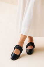 Sapatilha Ballet Franzida Couro Preto