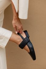 Sapatilha Ballet Franzida Couro Preto