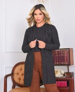 Conjunto Cardigan Preto Listrado