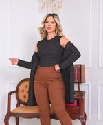 Conjunto Cardigan Preto Listrado