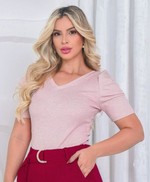 Blusa Manga Princesa Bufante Rosé com lurex