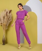 Conjunto de Calça Cenoura e Blusa Manga Reta em Tecido Air Flow - Marina - Roxo