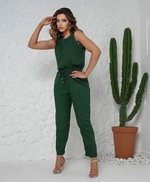 Conjunto de Calça Jogger e Blusa Regata em Viscose - Flávia - Verde Musgo