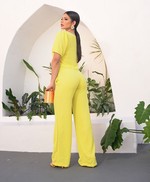 Conjunto de Calça Pantalona e Blusa Manga Curta em Tecido Air Flow - Cecília - Amarelo