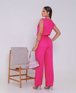 Conjunto de Calça Pantalona e Blusa Regata em Viscose - Helena - Rosa Pink