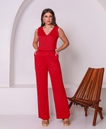 Conjunto de Calça Pantalona e Blusa Regata em Viscose - Helena - Vermelho