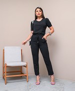 Conjunto de Calça Jogger e Blusa com Manga Princesa em Tecido Air Flow - Leonora - Preto