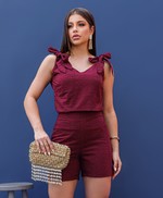 Conjunto Elegante com Blusa de Alças Ajustáveis e Shorts - Alice - Açaí