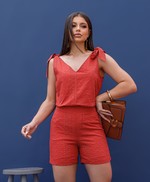 Conjunto Elegante com Blusa de Alças Ajustáveis e Shorts - Alice - Terracota