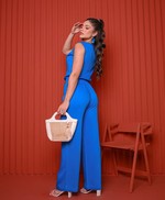 Conjunto de Calça Pantalona e Blusa Regata em Viscose - Helena - Azul