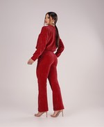 Conjunto de Calça Flare e Blusa Manga Longa em Veludo - Amélia -  Marsala