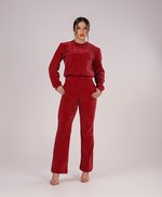 Conjunto de Calça Flare e Blusa Manga Longa em Veludo - Amélia -  Marsala